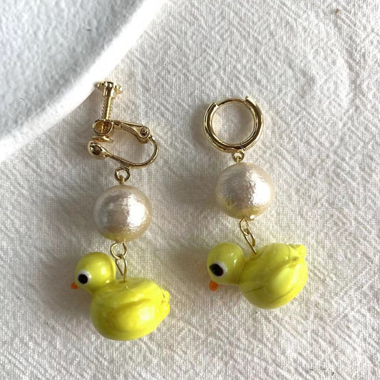 Yellow duckling pearl earrings