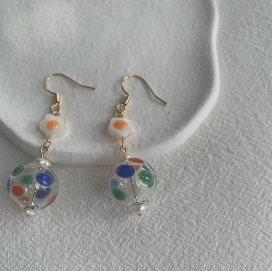 Hollow glass bead earrings