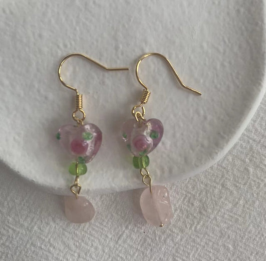 pink love crystal earrings